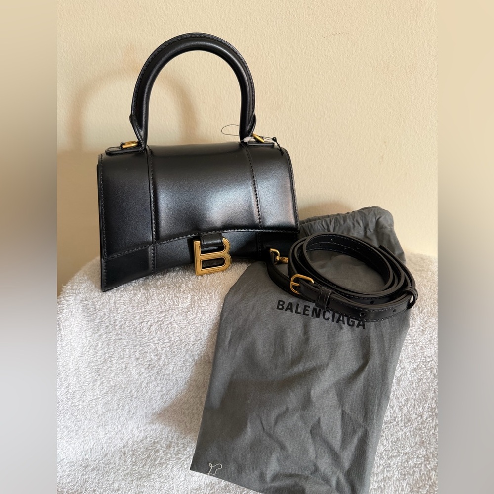 Balenciaga Hourglass Black Mini Bag with Gold Accents